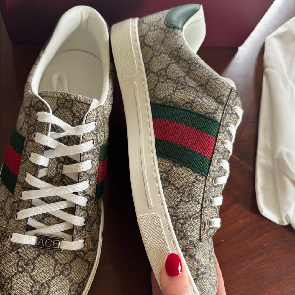 Men's Gucci Ace Sneaker, Brand New in Box | Beige & Ebony GG Supreme Size 11 - Picture 5 of 8